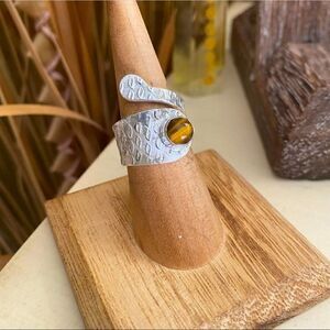 South African Tiger Eye Solid Sterling Silver Adjustable Ring Size 7
